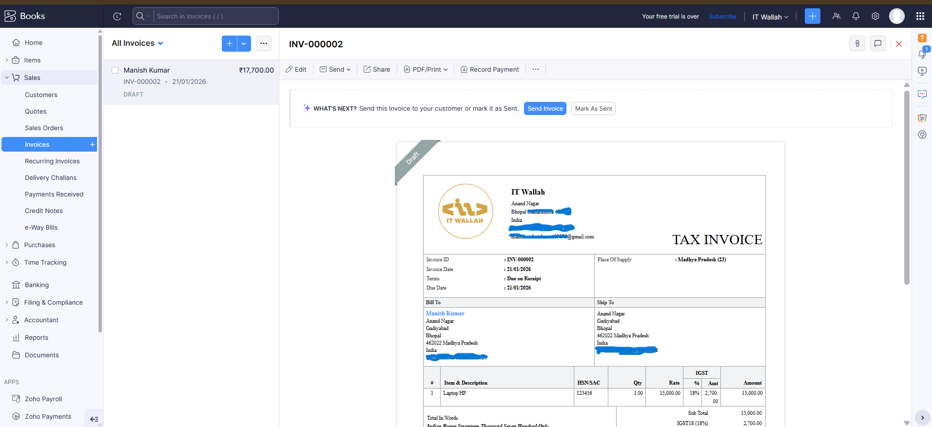 Download or Share Invoice
